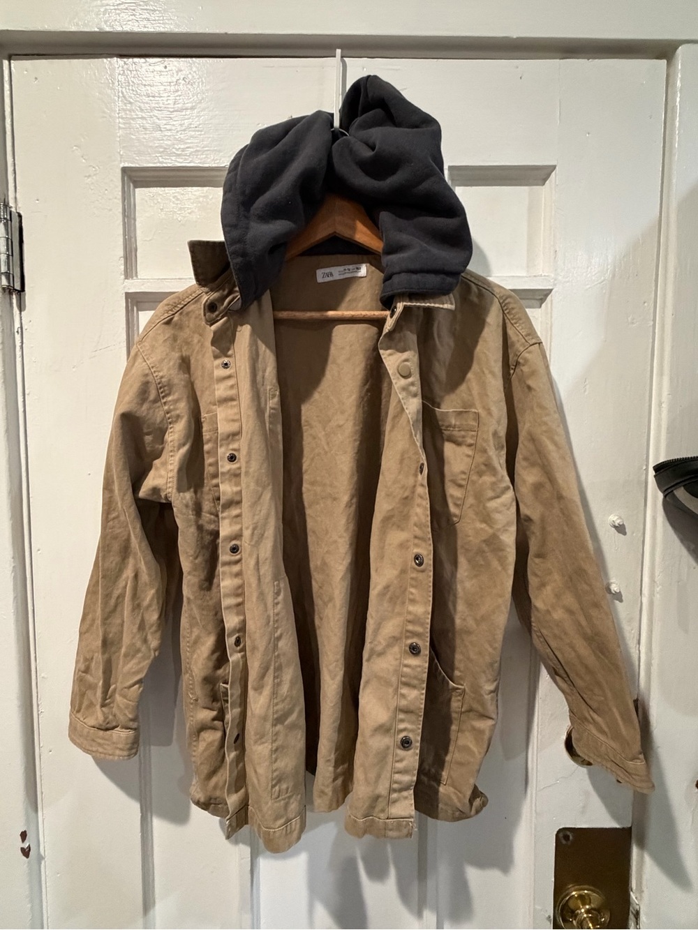 Zara Tan Field Jacket with Black Attached Hood